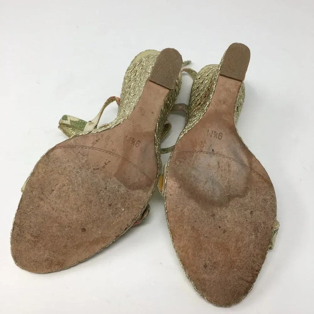 laundry by Shellli Segal Gold Floral Wedges 9.5